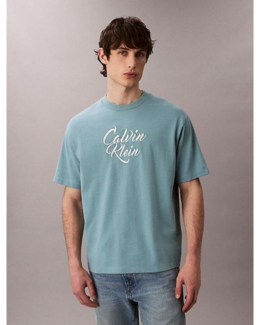 Calvin Klein Relaxed T-Shirt Met Grafisch Scriptlogo in het Blue voor heren