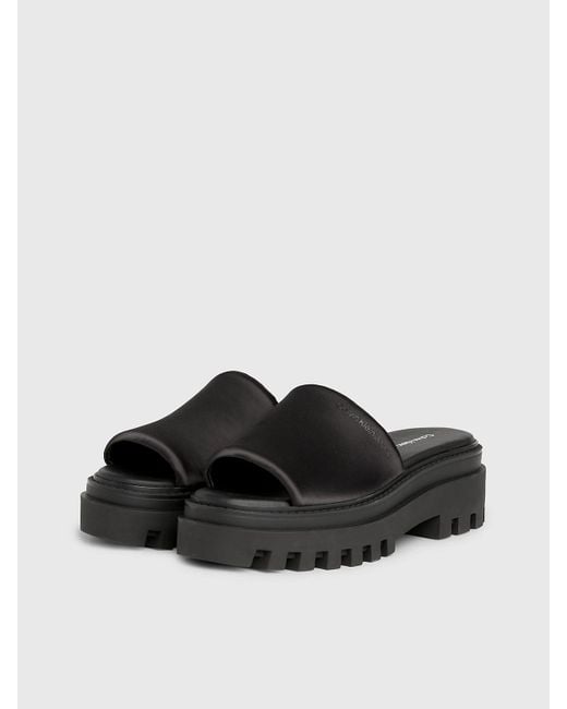 Calvin Klein Black Satin Platform Sandals