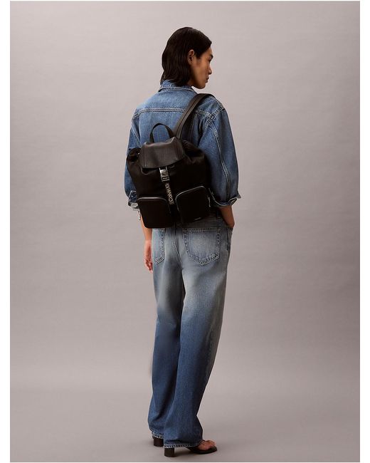 Calvin Klein Black Logo Strap Flap Backpack