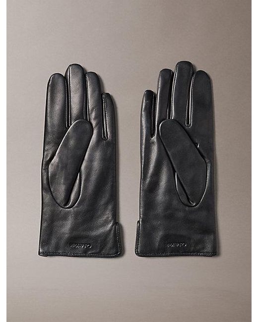 Calvin Klein Black Soft Nappa Leather Emblem Logo Gloves