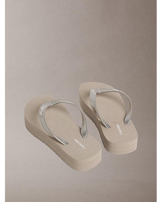 Calvin Klein Natural Pearlised Platform Flip Flops