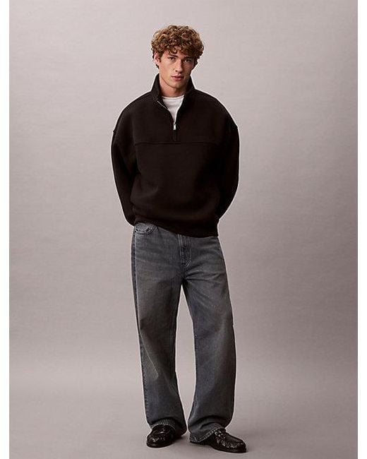 Calvin Klein Black Relaxed Zip Collar Sweatshirt for men