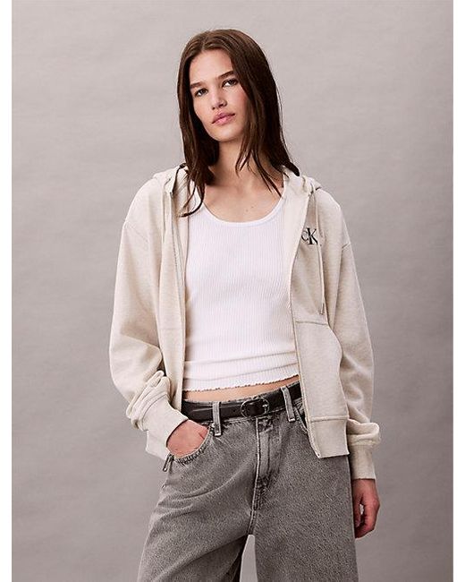 Sudadera con capucha y cremallera y monograma Calvin Klein de color Gray