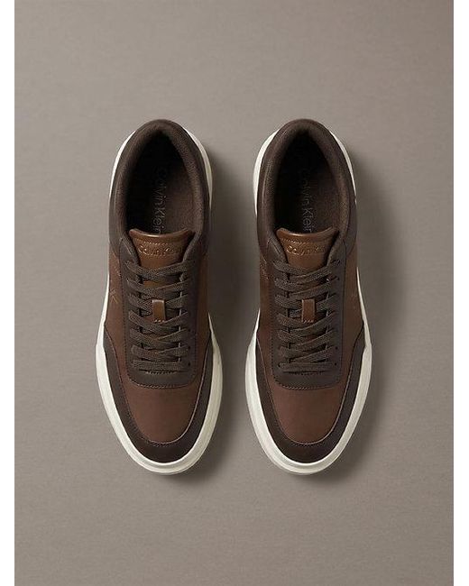 Calvin Klein Brown Leather Durable Traction Chunky Trainers for men