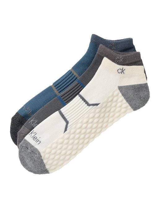 Calvin Klein Blue Combed Cotton 3-Pack Cushion No Show Socks for men