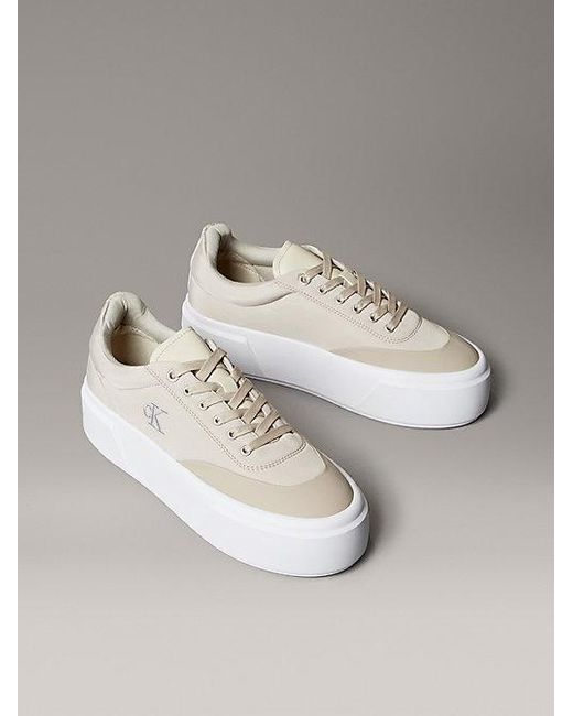 Calvin Klein Metallic Leather Signature Logo Platform Trainers