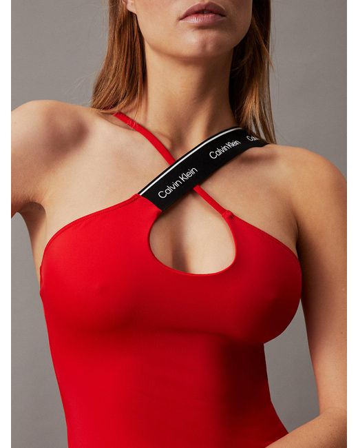 Calvin Klein Red Halter Neck Swimsuit - Ck Meta Legacy