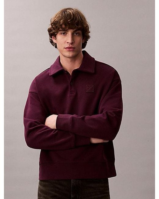 Calvin Klein Red Heavy Jersey Logo Long Sleeve Polo Shirt for men
