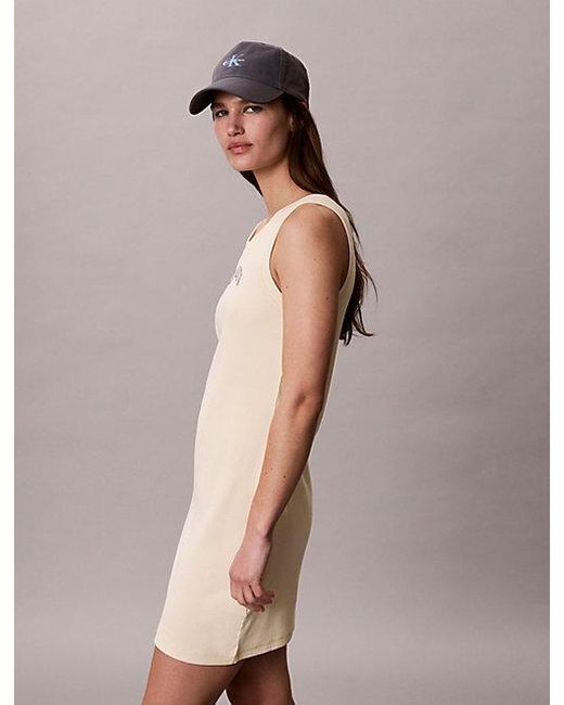 Calvin Klein Natural Jeans Ribbed Embroidered Logo Tank Dress