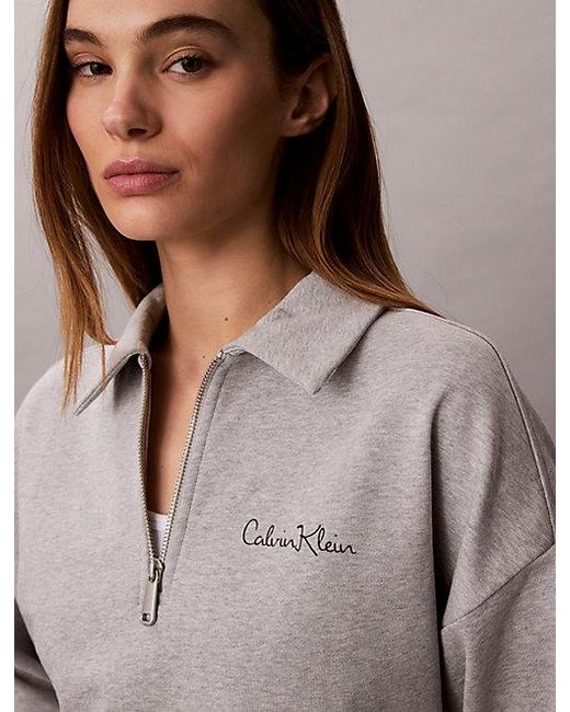 Calvin Klein Gray Jeans French Terry Relaxed Quarter Zip Sweatshirt