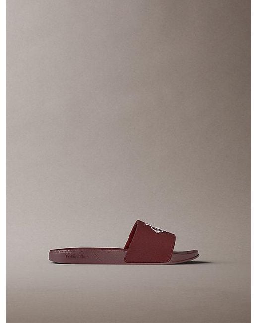 Calvin Klein Brown Canvas Contoured Logo Sliders for men