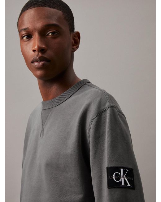Calvin Klein Gray Monogram Terry Badge Sweatshirt for men