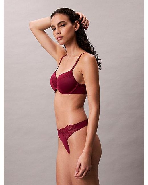 Calvin Klein Red Lightly Lined Full Coverage Bra Perfectly Fit Lace