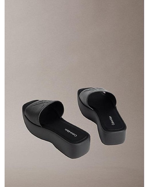 Calvin Klein Gray Amelia Leather Platform Sliders
