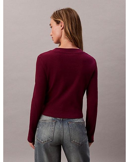 Calvin Klein Red Jeans Monologo Long Sleeve Rib Baby Tee