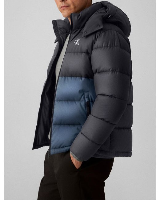 Calvin Klein Gray Colour Block Nylon Puffer Jacket for men