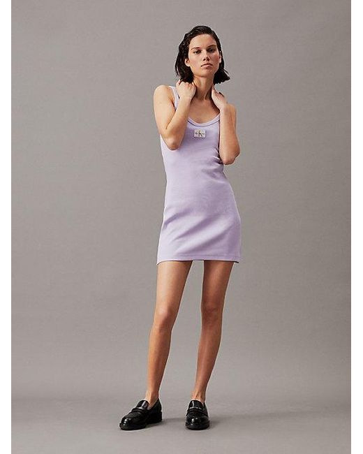 Vestido de tirantes de canalé de algodón Calvin Klein de color Purple