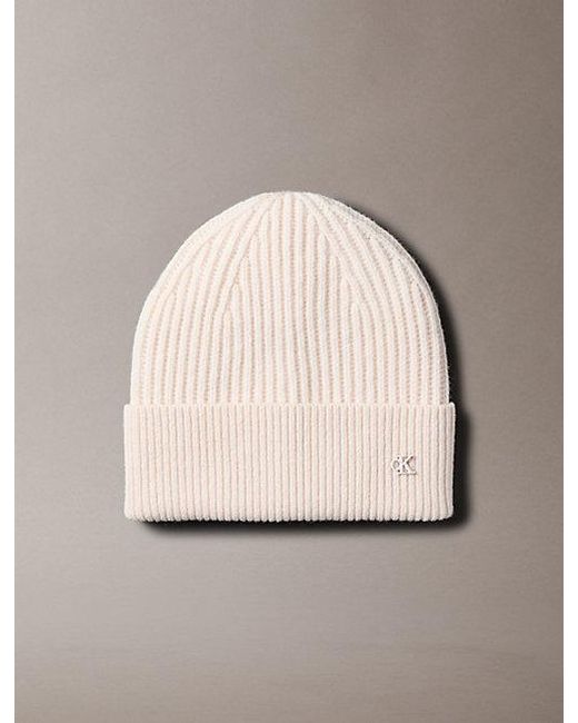 Calvin Klein Natural Wool Blend Signature Logo Beanie for men