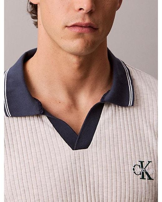 Calvin Klein Natural Rib Collared Pyjama Top Archive Logo for men