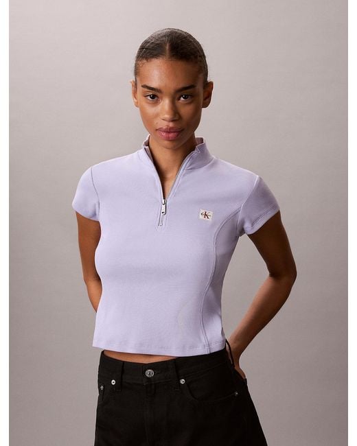 Calvin Klein Purple Monologo Patch Rib Zip Top
