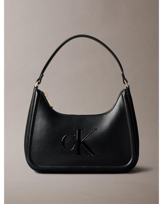 Calvin Klein Black Embossed Monogram Logo Shoulder Bag