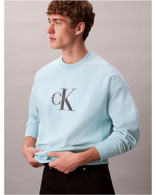 Calvin Klein Gray Calvin Klein Premium Terry Monogram Logo Relaxed Sweatshirt for men