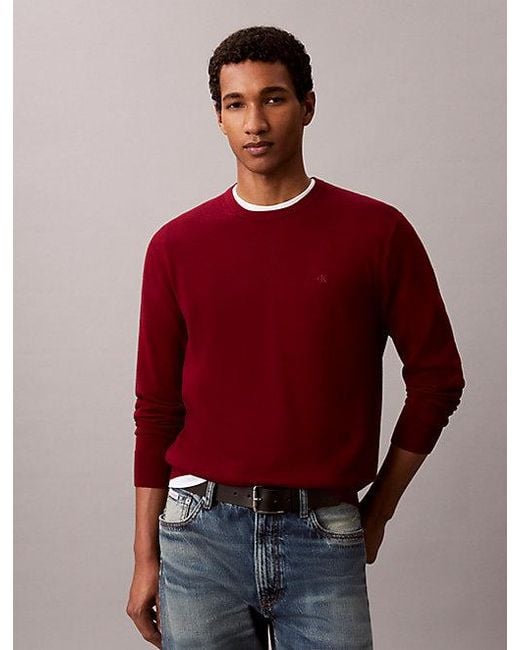 Calvin Klein Red Merino Wool Classic Jumper for men