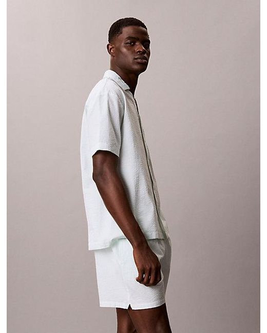Calvin Klein White Cotton Seersucker Pyjama Top for men
