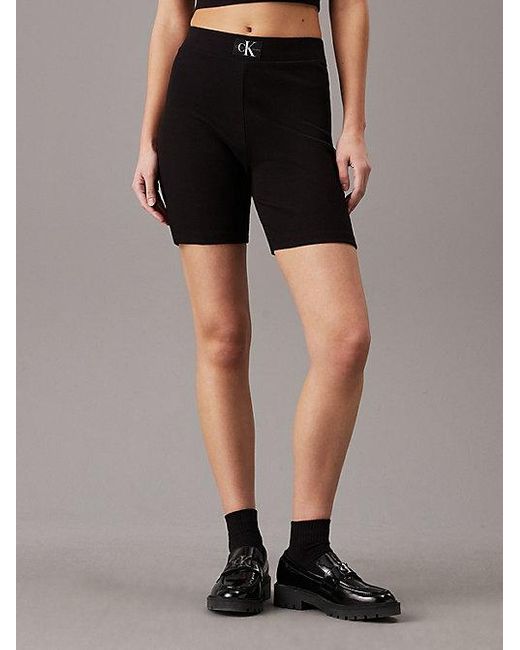 Calvin Klein Black Schmale Shorts aus gerippter Baumwolle