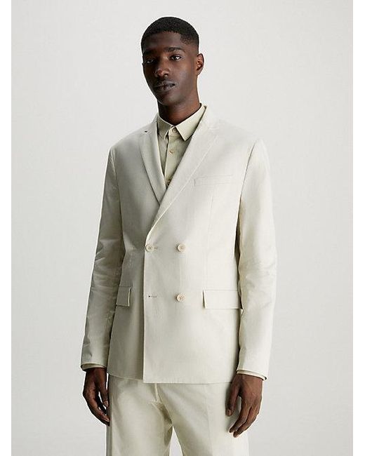 Calvin Klein Zweireihiger Blazer aus technischer Baumwolle in White für Herren