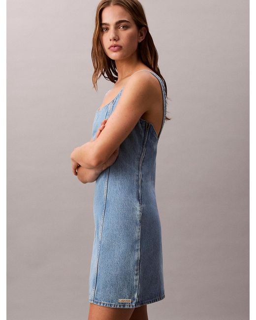 Mini-Robe À Encolure Dégagée En Jean Calvin Klein en coloris Blue