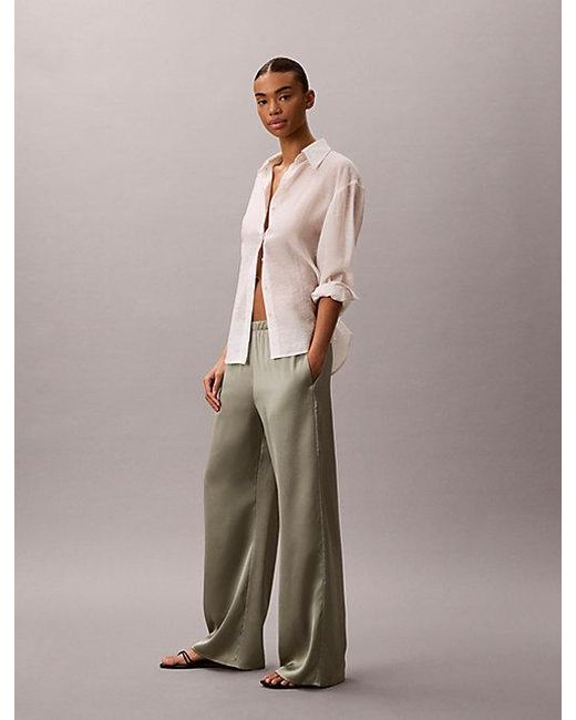Calvin Klein Natural Hammered Satin Textured Trousers