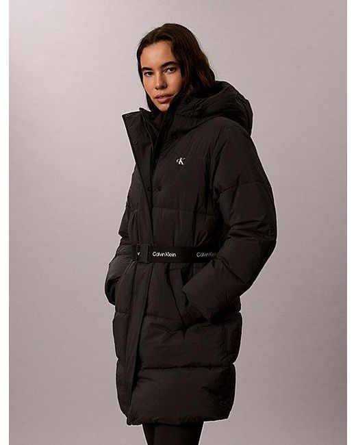 Calvin Klein Brown Jeans Logo Belt Hooded Puffer Coat