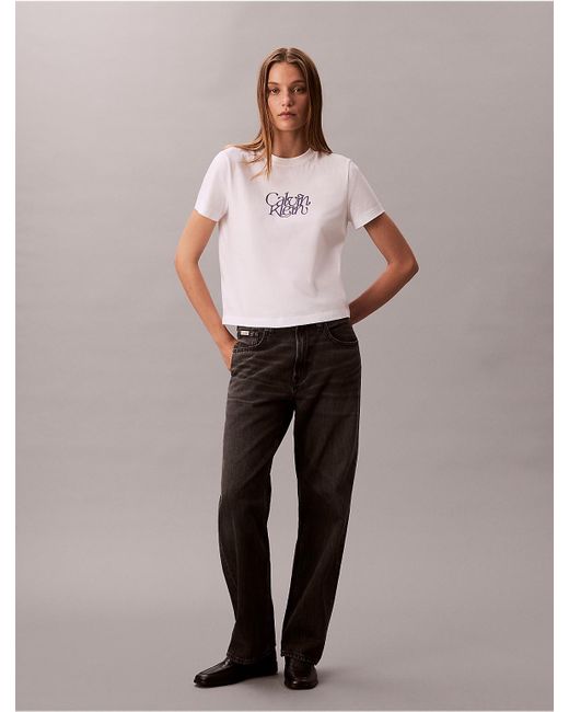 Calvin Klein White Calvin Klein Script Logo Graphic Slim T-Shirt