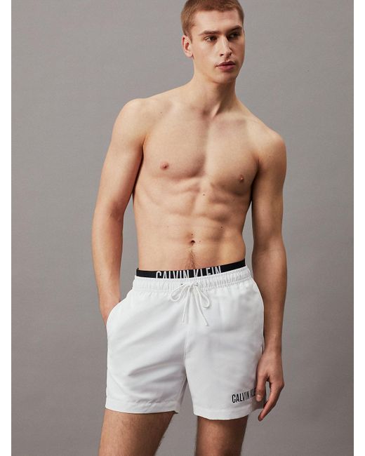 Calvin Klein White Double Waistband Swim Shorts - Intense Power for men