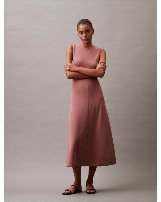 Calvin Klein Brown Compact Stretch Crepe Midi Dress