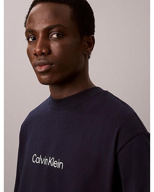 Calvin Klein Blue Relaxed Heavy Jersey Logo T-Shirt for men