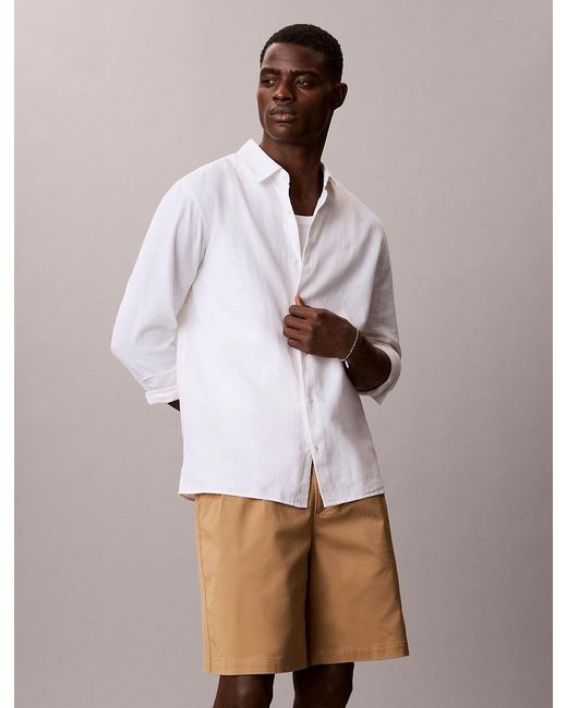 Calvin Klein White Cotton Twill Chino Shorts for men