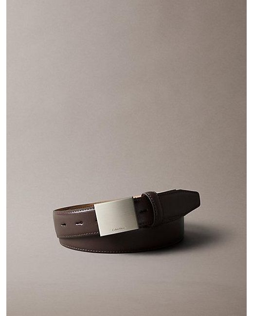 Calvin Klein Brown Full Grain Leather Plaque Buckle Belt for men