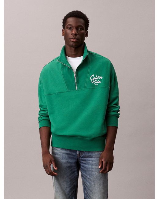 Sweat Relaxed En Polaire Haut De Gamme Avec Fermeture Éclair Partielle Calvin Klein pour homme en coloris Green