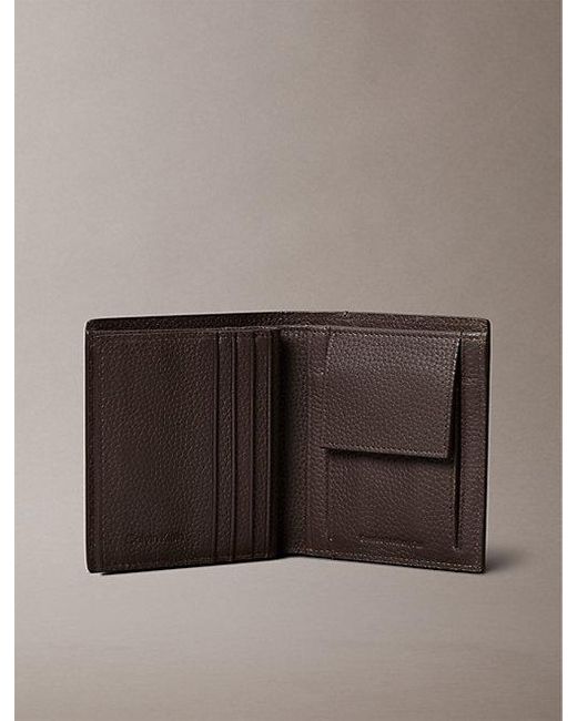 Calvin Klein Brown Leather Rfid Foil Logo Trifold Wallet for men