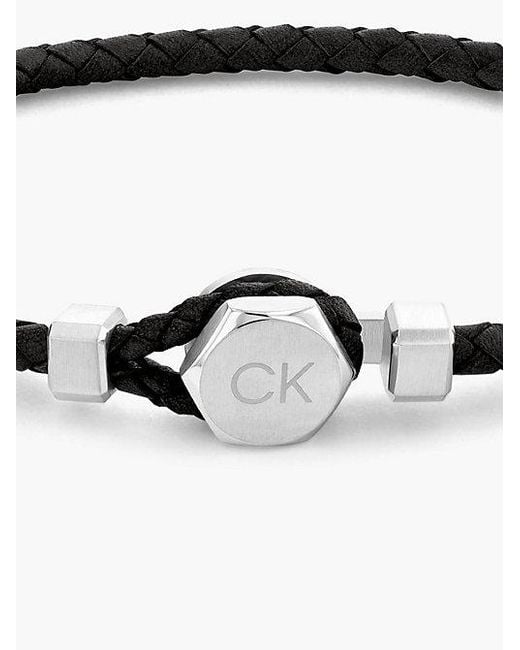 Calvin Klein Black Braided Leather Bracelet for men
