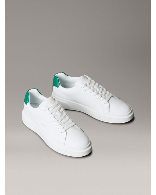 Calvin Klein White Leather Signature Logo Trainers for men