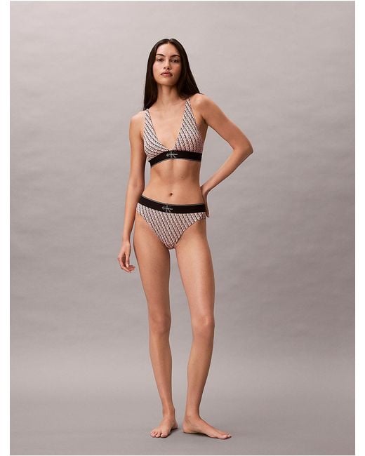 Calvin Klein Brown Graphic Monogram Microfiber Stretch Lightly Lined Triangle Bralette