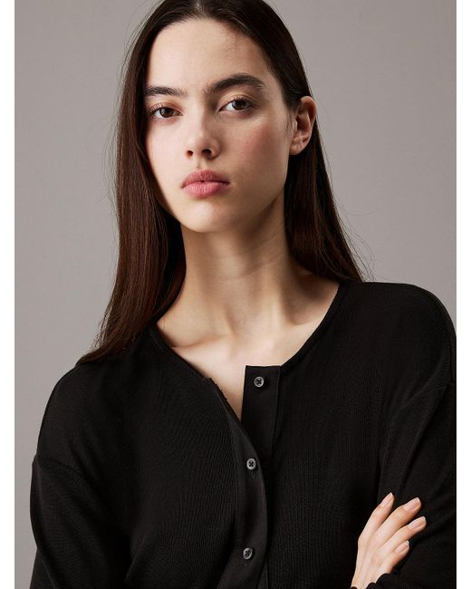 Cardigan Di Maglia Morbida A Costine di Calvin Klein in Black