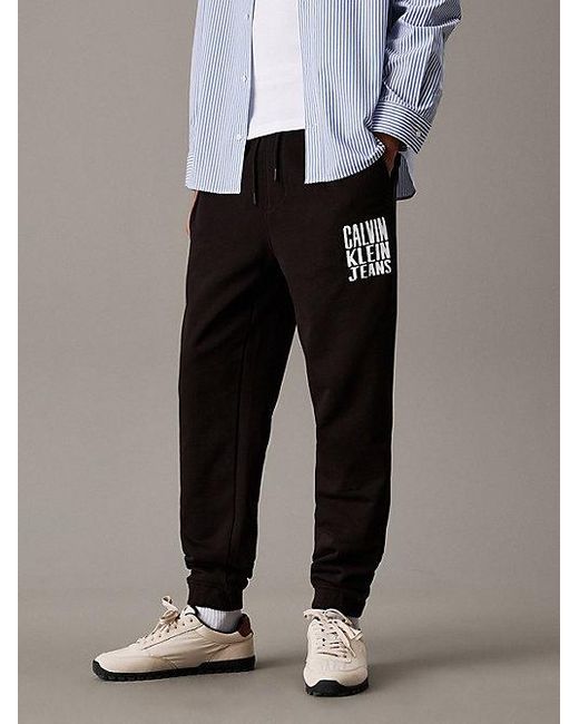Pantalón de chándal de felpa de algodón con logo Calvin Klein de hombre de color Black