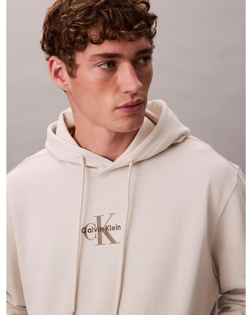 Felpa Con Cappuccio Monogram Taglio Relaxed di Calvin Klein in Natural da Uomo