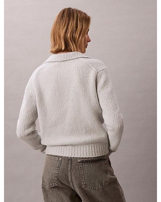 Calvin Klein Gray Jeans Merino Wool Boucle Polo Jumper