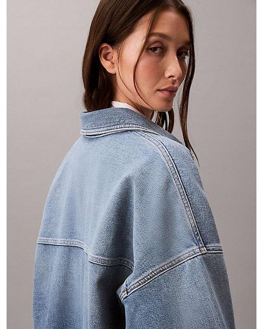 Calvin Klein Denim Button-Down Boyfriend Overhemd in het Blue