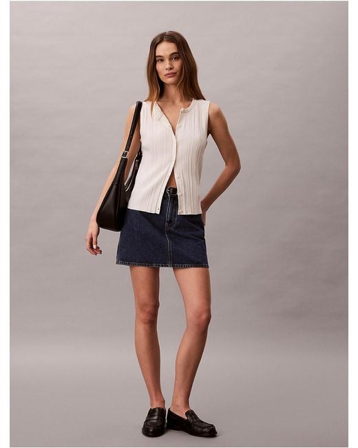 Calvin Klein Blue Calvin Klein Smooth Cotton Rib Button-Down Tank Top